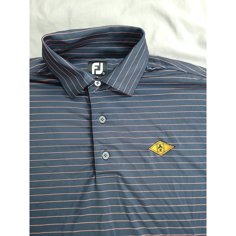 FootJoy FJ Polo Shirt Mens Large Dark Blue Striped Logo